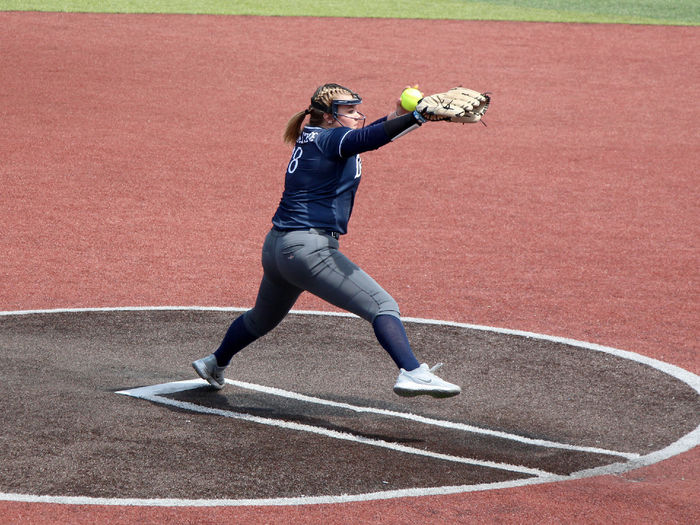 Penn State DuBois junior pitcher and outfielder Kelsey Stuart moves through her windup to pitch during a game last season at Heindl Field in DuBois.
