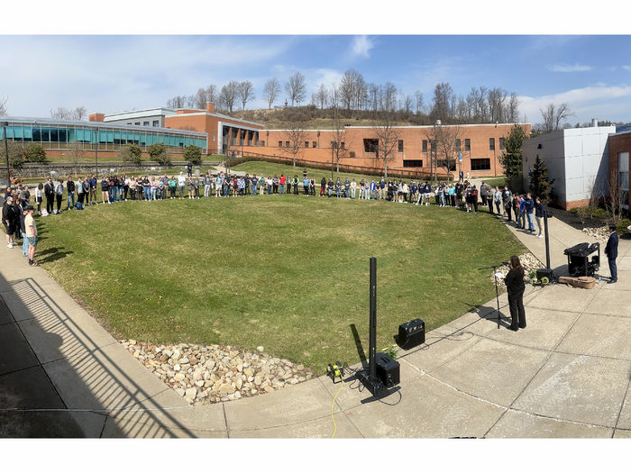 -	A panoramic view of the DEF lawn during the memorial service held for Fred Groh on the campus of Penn State DuBois on March 14.