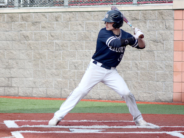 Penn State DuBois senior Tylor Herzing watches a pitch coming in and waits to connect with it during a recent home game at Showers Field in DuBois.