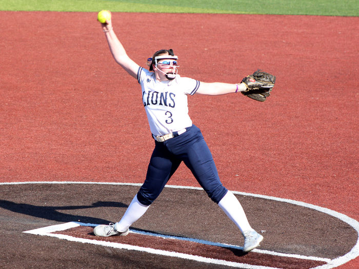 Penn State DuBois sophomore Megan Hyde works through her wind up to deliver a pitch during a home game this season at Heindl Field in DuBois.
