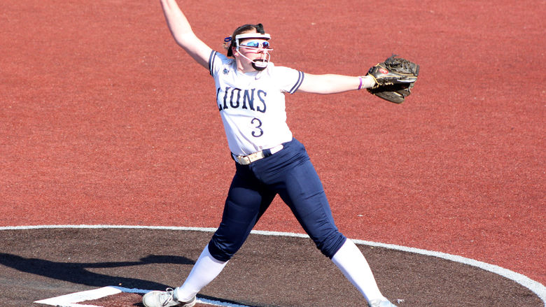 Penn State DuBois sophomore Megan Hyde works through her wind up to deliver a pitch during a home game this season at Heindl Field in DuBois.