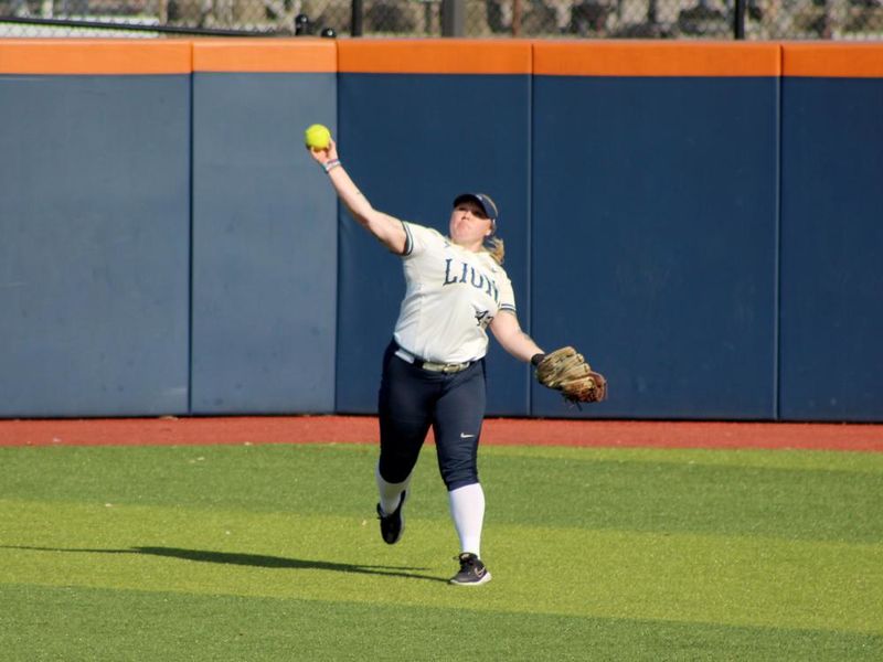 Penn State DuBois senior Paige Pleta throws the ball in from the outfield during a recent home game at Heindl Field in DuBois.