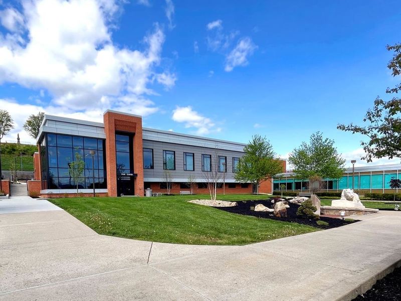 A view of the exterior of the PAW Center and the Nittany Lion Shrine on the Penn State DuBois campus.