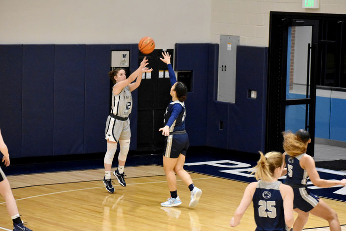 Penn State Dubois’ Megan Durandetta gets her shot away during a home game at the PAW Center