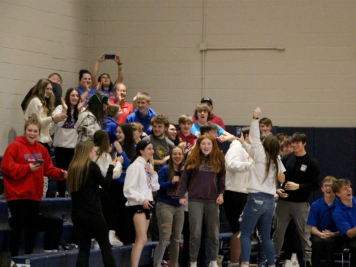 Fans and students from Saint Marys celebrate their team’s win in the championship match of the interscholastic unified sports bocce regional championship