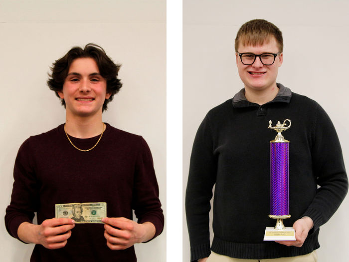 Sergio Sotillo of Brookville, left, and Conner Siple of DuBois Central Catholic shared the individual achievement award for the finals of the senior scholastic challenge, hosted at Penn State DuBois