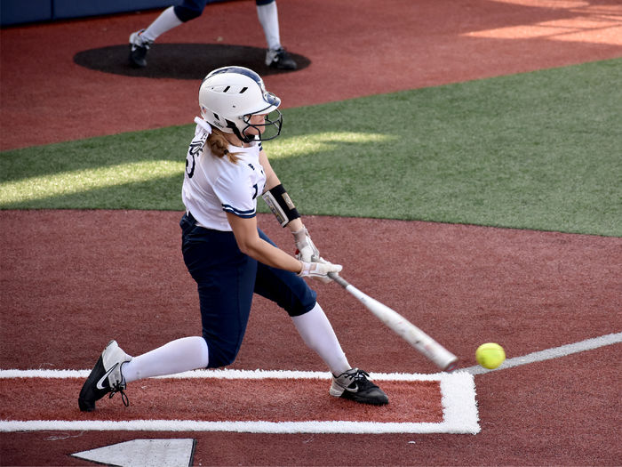 Penn State DuBois senior Larissa James-LaBranche makes solid contact with a pitch during a softball game