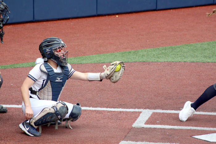 Penn State DuBois senior Larissa James-LaBranche catches a strike during a recent home game at Heindl Field