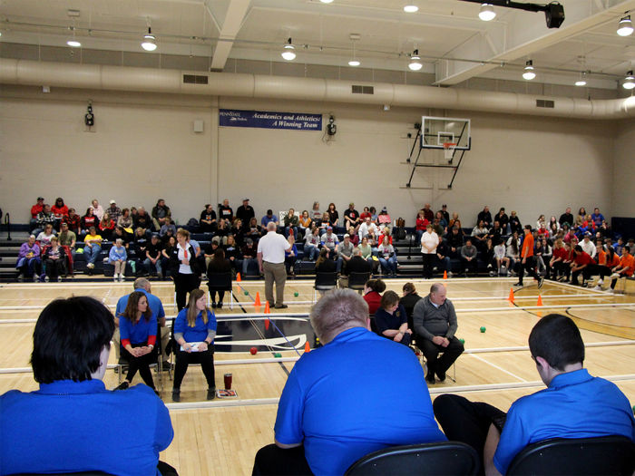 A packed PAW Center gym during a community event held on campus this year, the interscholastic unified sports bocce regional championship, organized by the Special Olympics of Pennsylvania