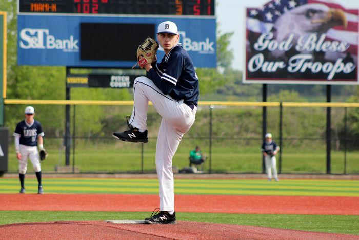 Penn State DuBois junior Taylor Boland preparing to throw a pitch during the USCAA championship tournament game against Miami Hamilton