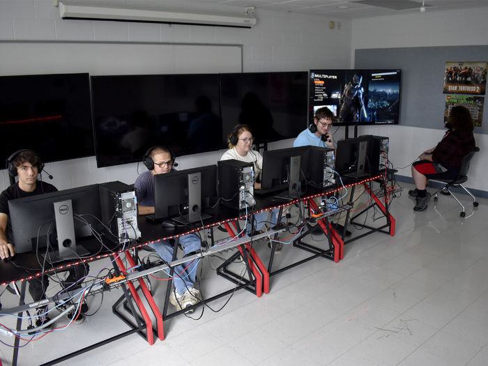 Students at Penn State DuBois use some of the gaming equipment available for use in the esports room on campus.
