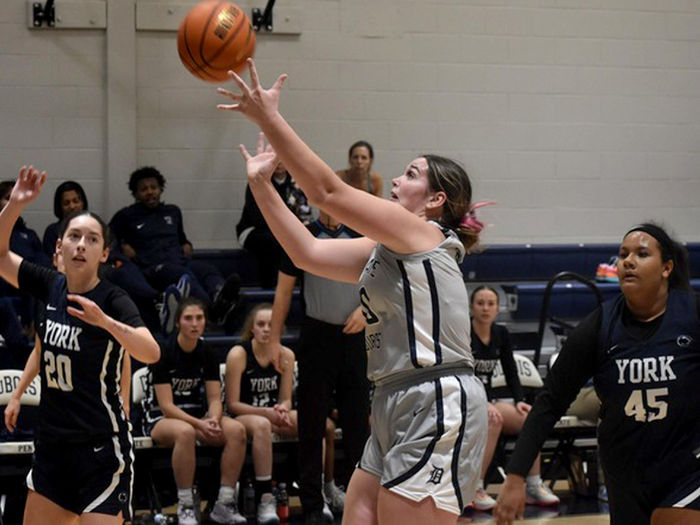 Penn State DuBois freshman forward Natalie Bowser gathers in a rebound during a recent contest at the PAW Center, on the campus of Penn State DuBois.