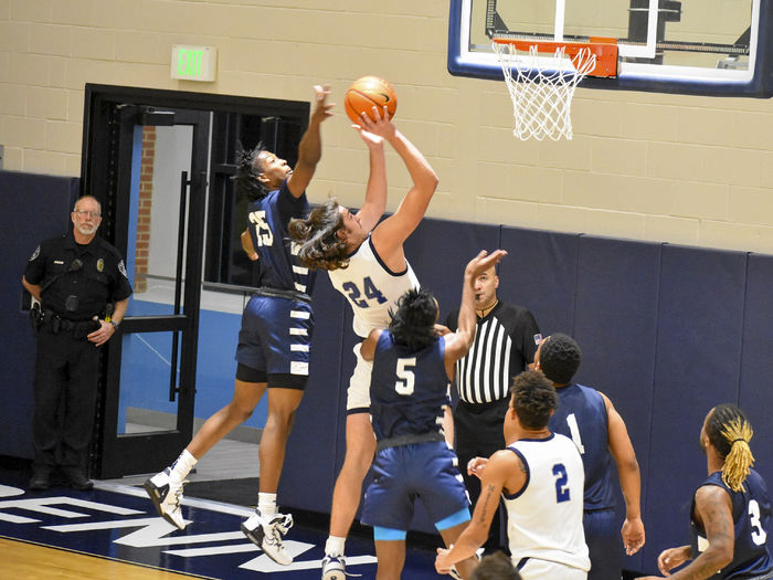 Penn State DuBois freshman center Grant Grimaldi attempts a shot in the paint during a recent game held at the PAW Center