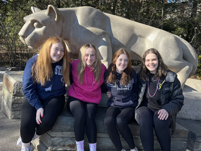 The four THON dancers from Penn State DuBois share a picturesque moment at the Nittany Lion Shrine at University Park. From left to right; Ella Wilson, Madee Finalle, Abigail Morgo and Rachel Allegretto.