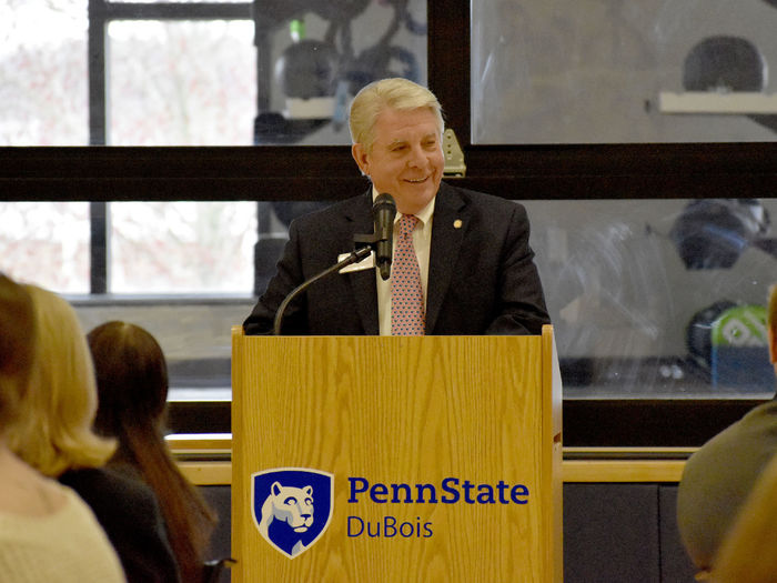 -	Donor Dan Kohlhepp speaks during the scholarship luncheon at the PAW Center.