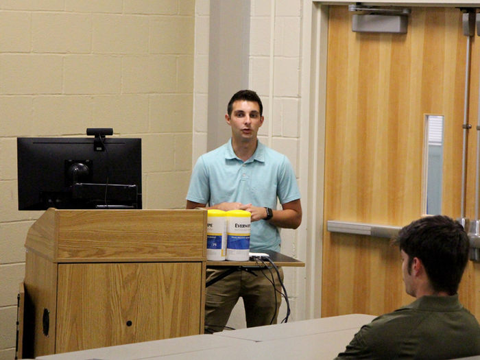 Penn State DuBois student Carter Lindemuth shares details on his internship experience with the Saint Marys Area School District during the internship presentations on Friday.