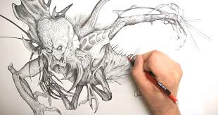 Hand pencil drawing of a monster