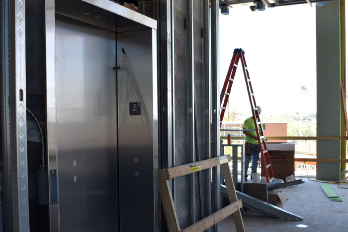 Newly installed elevator in the PAW Center