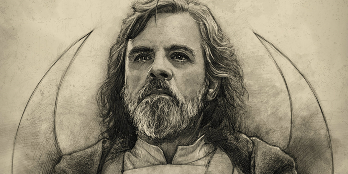 Black and white hand drawn portrait of a Star Wars Character