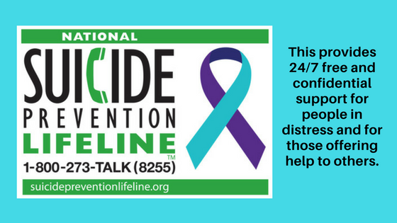 National Suicide Prevention Lifeline 1-800-273-Talk (8255)
