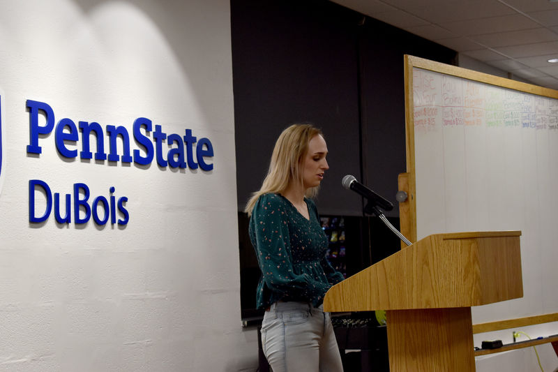 Haley Rummel, 2022 chair of the THON committee at Penn State DuBois, shares some thoughts to inspire everyone in attendance