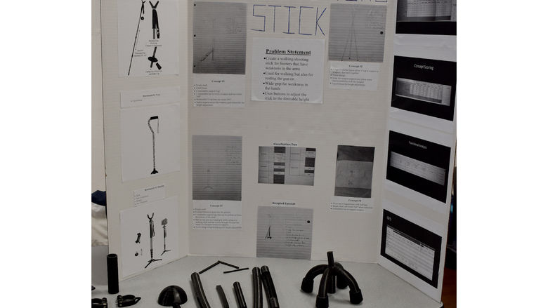 The adaptive hunting stick presentation, including prototype, on display.