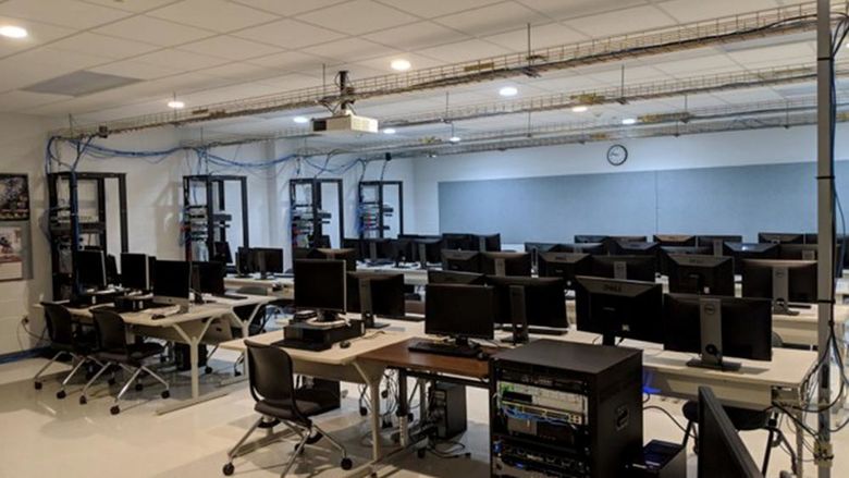The networking lab that is utilized by students in the information sciences and technology programs at Penn State DuBois