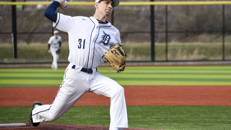 Penn State DuBois pitcher Taylor Boland delivering a pitch during a baseball game last season at Shower Field