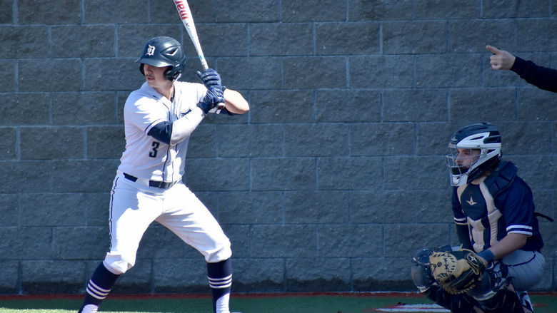 Penn State DuBois senior Cole Breon waits in the batter’s box for a pitch to be delivered to him during a recent home game at Showers Field in DuBois