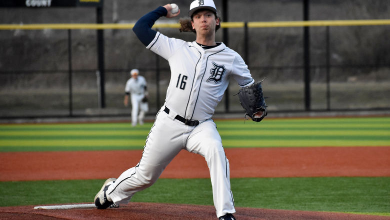 Penn State DuBois sophomore pitcher Connor Cherry delivers a pitch during a home game a Shower Field in DuBois