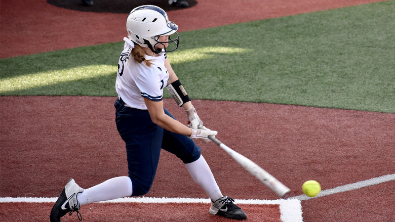 Penn State DuBois senior Larissa James-LaBranche makes solid contact with a pitch during a softball game