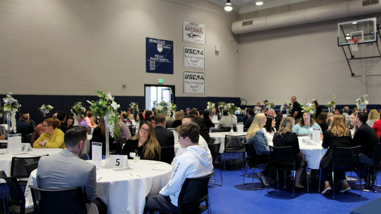 Students and employers share tables and conversation during the networking luncheon and career fair at Penn State DuBois