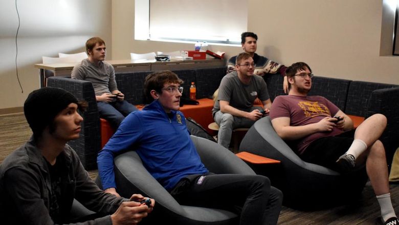 Students taking part in the first esports game night in the gaming lounge in the PAW Center on campus at Penn State DuBois