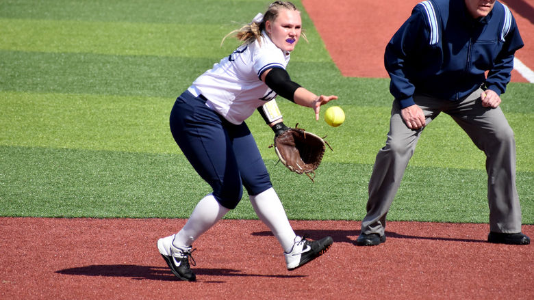 Penn State DuBois senior Paige Pleta makes a short throw to first base during a recent softball game