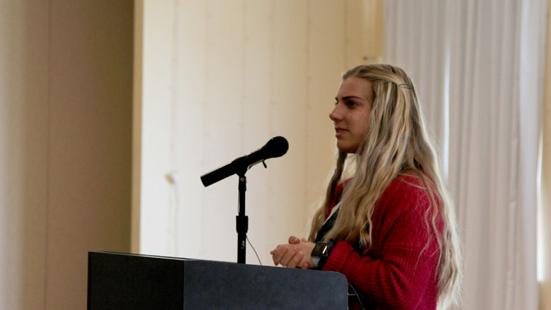 Larissa James-LaBranche speaking during the 2022-23 scholarship luncheon
