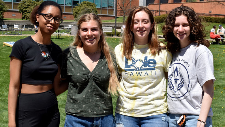 Javonnie Glenn, Larissa James-LaBranche, Taylor Charles and Alicia Bryan at the 2023 Earth Day Celebration, organized with the Penn State DuBois business society, which also mark the culmination of the 21 days of sustainability challenge