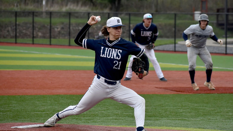 Penn State DuBois freshman pitcher Zach Tiracorda delivers a pitch home during a playoff game at Showers Field in DuBois