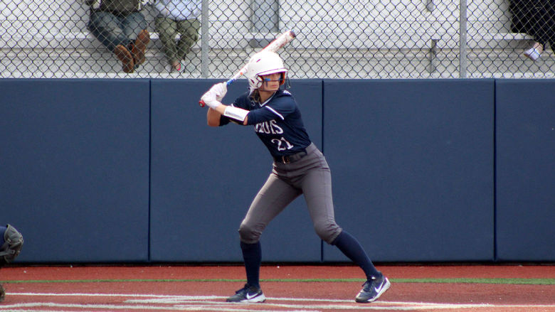 Penn State DuBois sophomore Abby Pentz stands ready in the batter’s box for the next pitch in an at bat during a recent home game at Heindl Field in DuBois