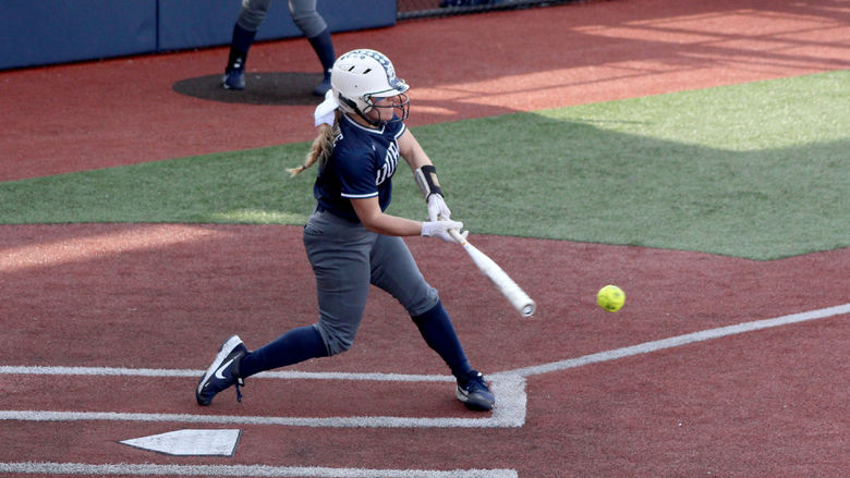 Penn State DuBois senior Larissa James-LaBranche connects with the pitch for one of her 16 hits during the 2023 season.