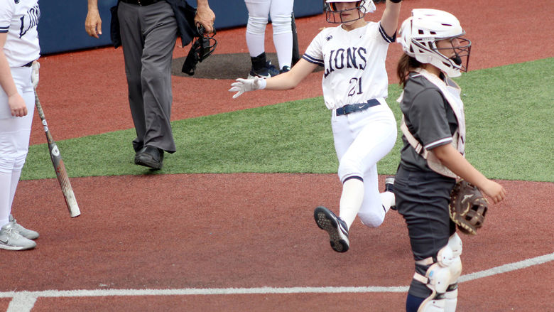 Penn State DuBois sophomore Abby Pentz begins her slide home to score one of the 20 runs she scored during the 2023 season