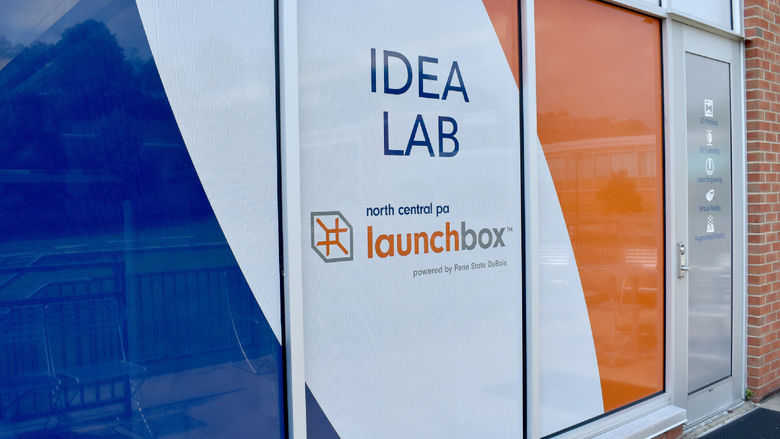 An exterior entrance to the Idea Lab, part of the NCPA LaunchBox powered by Penn State DuBois, at its new location inside the DEF building on campus.