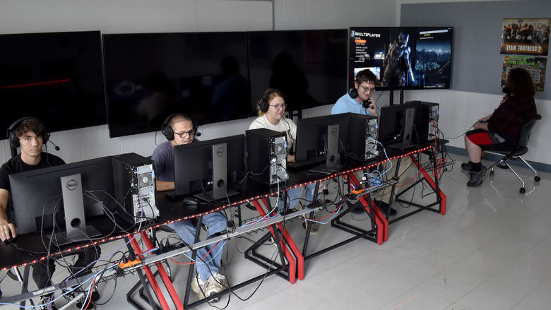 Students at Penn State DuBois use some of the gaming equipment available for use in the esports room on campus.