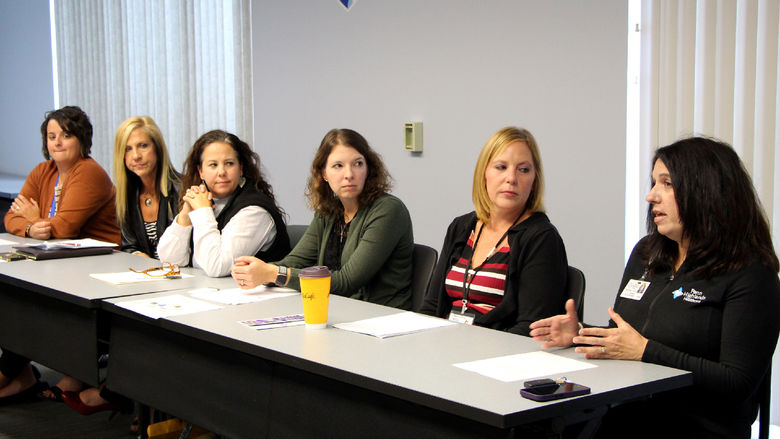 Panelists at the recent Human Development and Family Studies (HDFS) internship and employer panel share information with students on their professional backgrounds.
