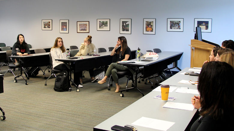 Students ask questions to panelists during the HDFS internship and employer panel at Penn State DuBois.