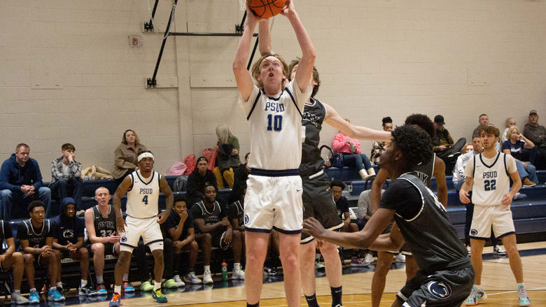 Penn State DuBois sophomore Beau Verdill puts up a shot from the paint during a recent home game at the PAW Center