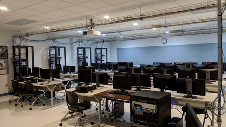 The networking lab that is utilized by students in the information sciences and technology programs at Penn State DuBois