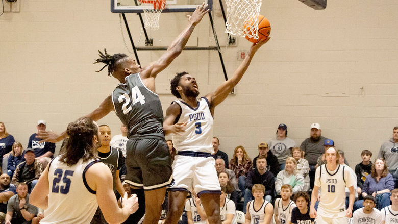 Penn State DuBois junior guard Jaiquil Johnson drives for a layup during a recent game at the PAW Center