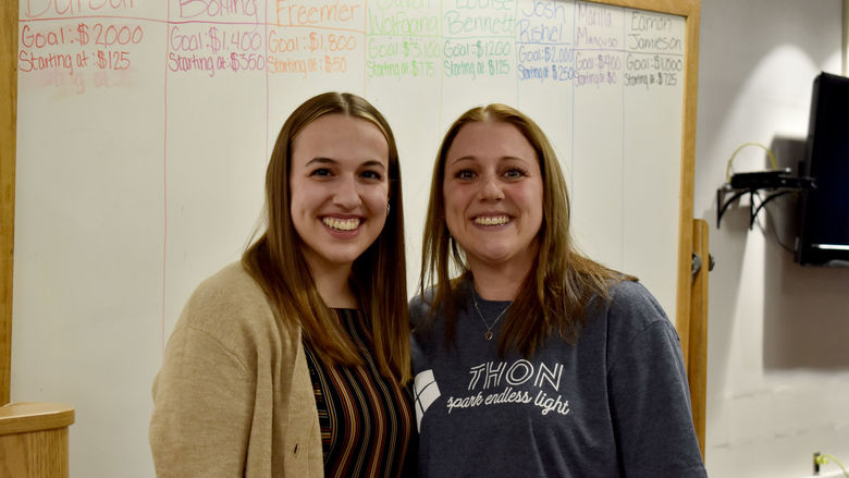 Hannah Allen with her mother, Miranda, after presenting her with the THON award of appreciation