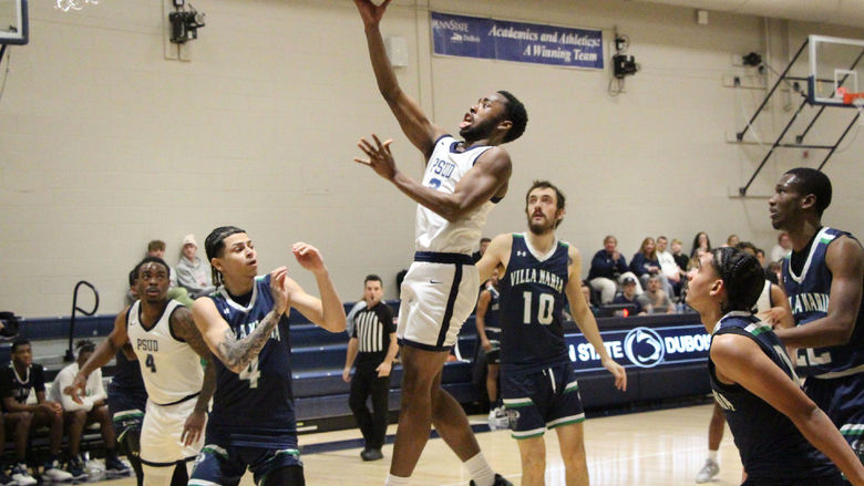 Penn State DuBois senior guard Jaiquil Johnson drives the lane and attempts a layup during a recent basketball game at the PAW Center, on the campus of Penn State DuBois.