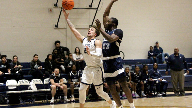 Penn State DuBois junior guard Jordin Sommers is fouled while attempting a layup during a recent game at the PAW Center, on the campus of Penn State DuBois.